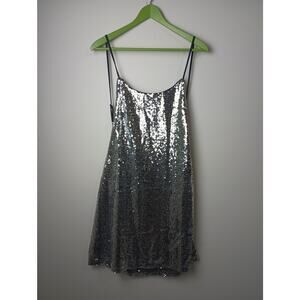 Women's Silver Sequin Slip Mini Dress Adjustable Straps Coquette Large NWT